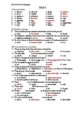 Bài tập kiểm tra môn Tiếng anh lớp 9 (Có đáp án)